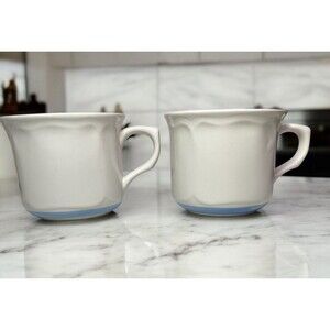 The Cellar Odette Coffee Mug Stoneware Oven To Table White Blue Set Of 2 VTG 8oz